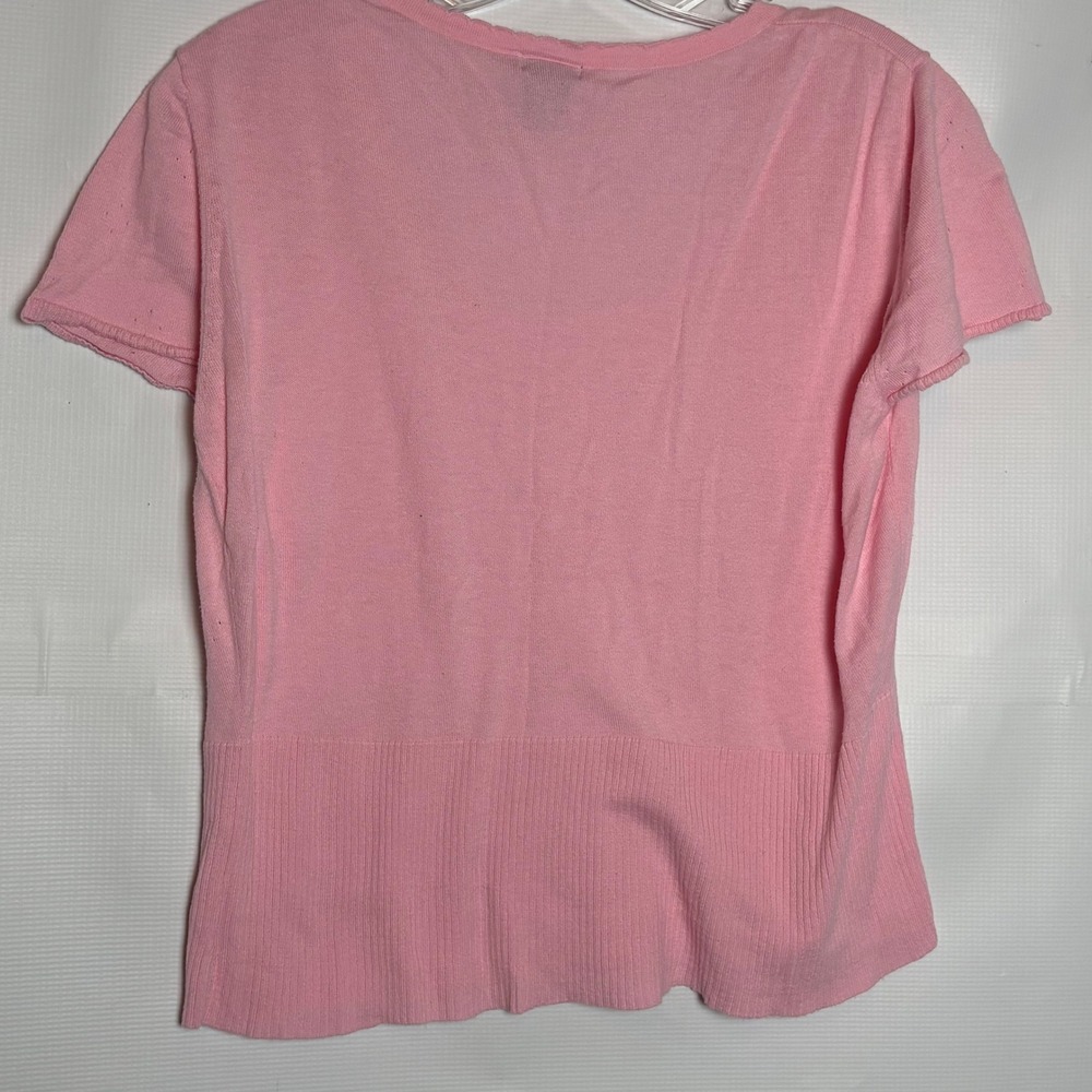 Tangents Pink Scoop Neck Pointelle Knit Short Sleeve Top XL Cotton Rayon Y2K - Picture 7 of 7